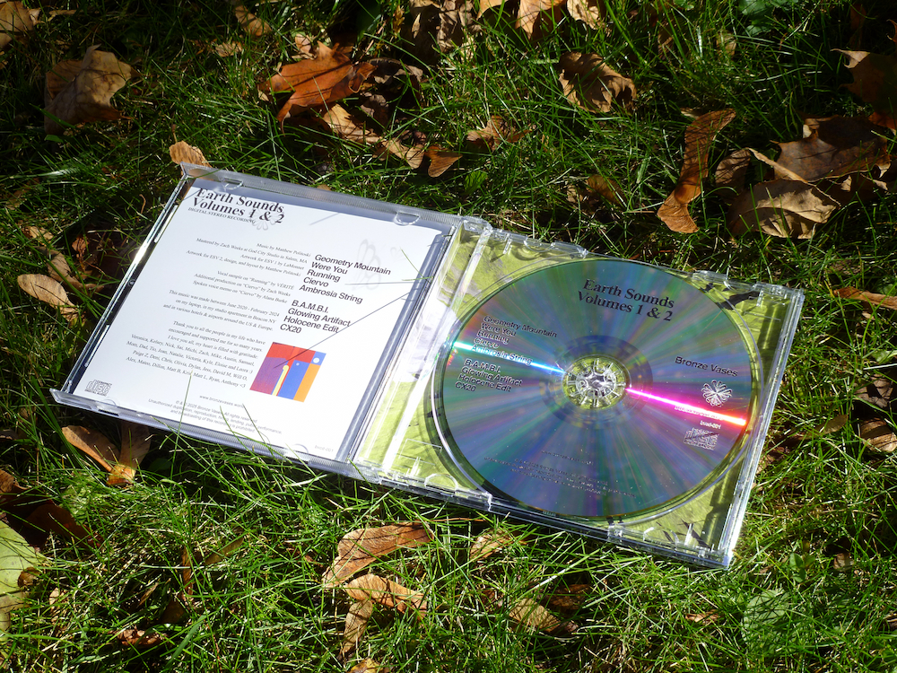 cd jewel case lying open on grass with fall foliage